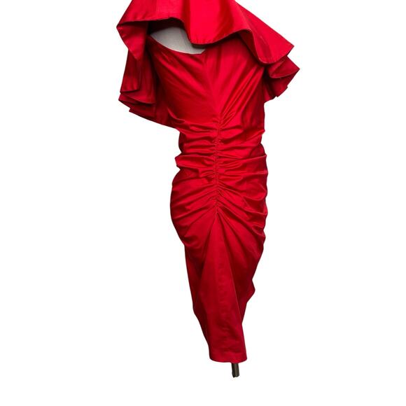 H&M red one shoulder ruffled ruched mini dress size 4 - Picture 9 of 13